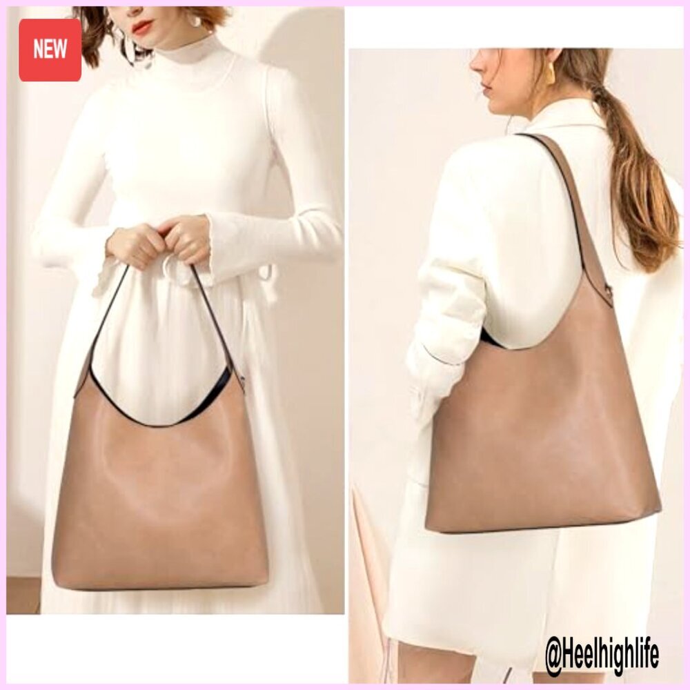 Vegan Leather Hobo Bag Slouchy Tote Shoulder Work Purse Minimal Chic - Picture 2 of 7